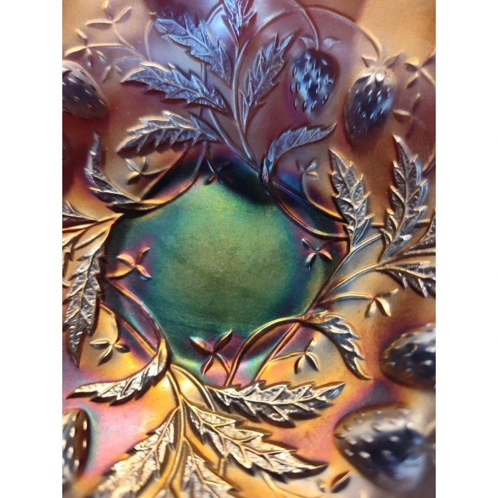 Northwood 'Strawberry' Amethyst‎ Carnival Glass Pie Crust Edged Bowl Candy Dish